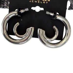 nOir Jewelry Silver Double Hoop Chunky Earrings
